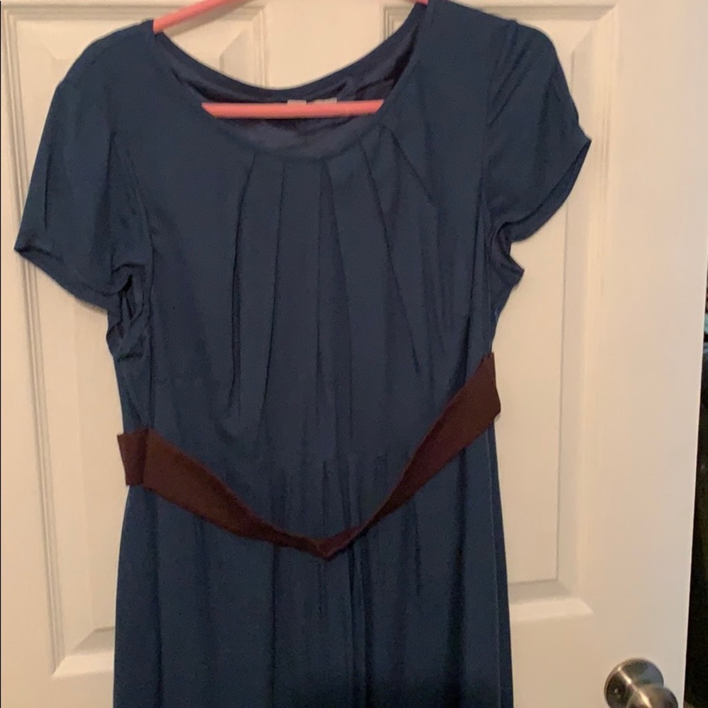 Teal with brown belt Boden dress